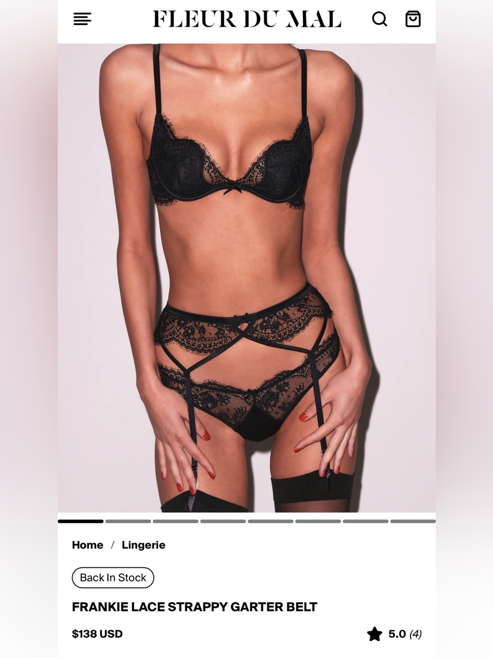 Fleur du Mal Black Lace Underwire Bra & Garter Panty Set